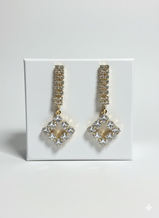 Luxury Crystal Square Drop Earrings – Premium Gold Finish
