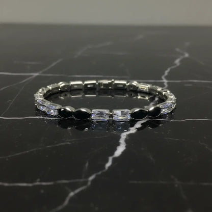 Noir Elegance Bracelet – Black & White Crystal Silver-Tone