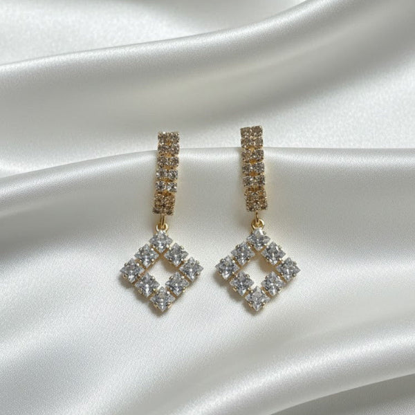 Luxury Crystal Square Drop Earrings – Premium Gold Finish
