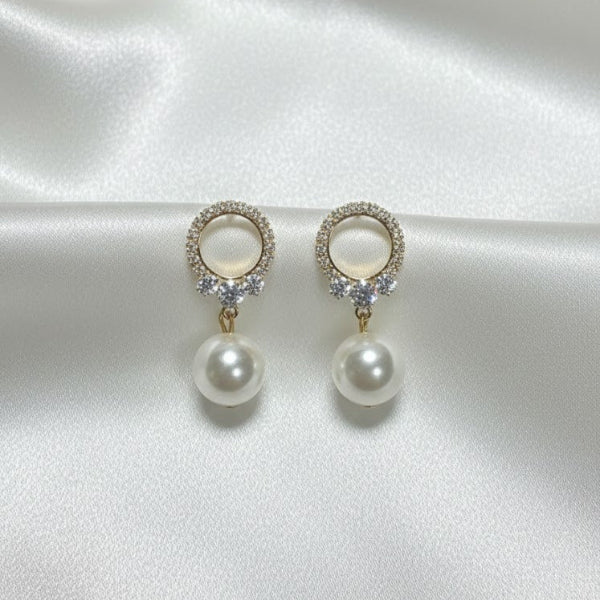 Classic Pearl Dangle Earrings with Crystal Circle