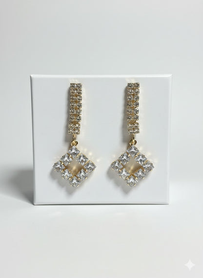 Luxury Crystal Square Drop Earrings – Premium Gold Finish