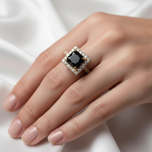 Royal Black Gem Gold Ring – Elegant & Trendy Artificial Jewellery