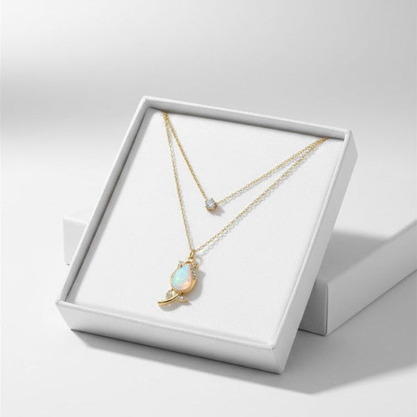 Delicate Double-Layer Rose Necklace with Opal Gem