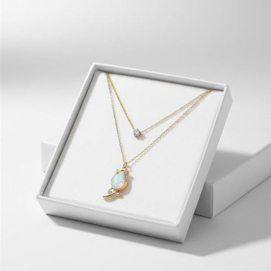 Delicate Double-Layer Rose Necklace with Opal Gem