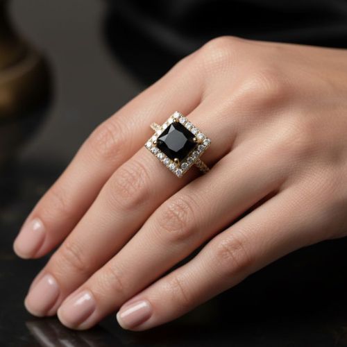 Royal Black Gem Gold Ring – Elegant & Trendy Artificial Jewellery